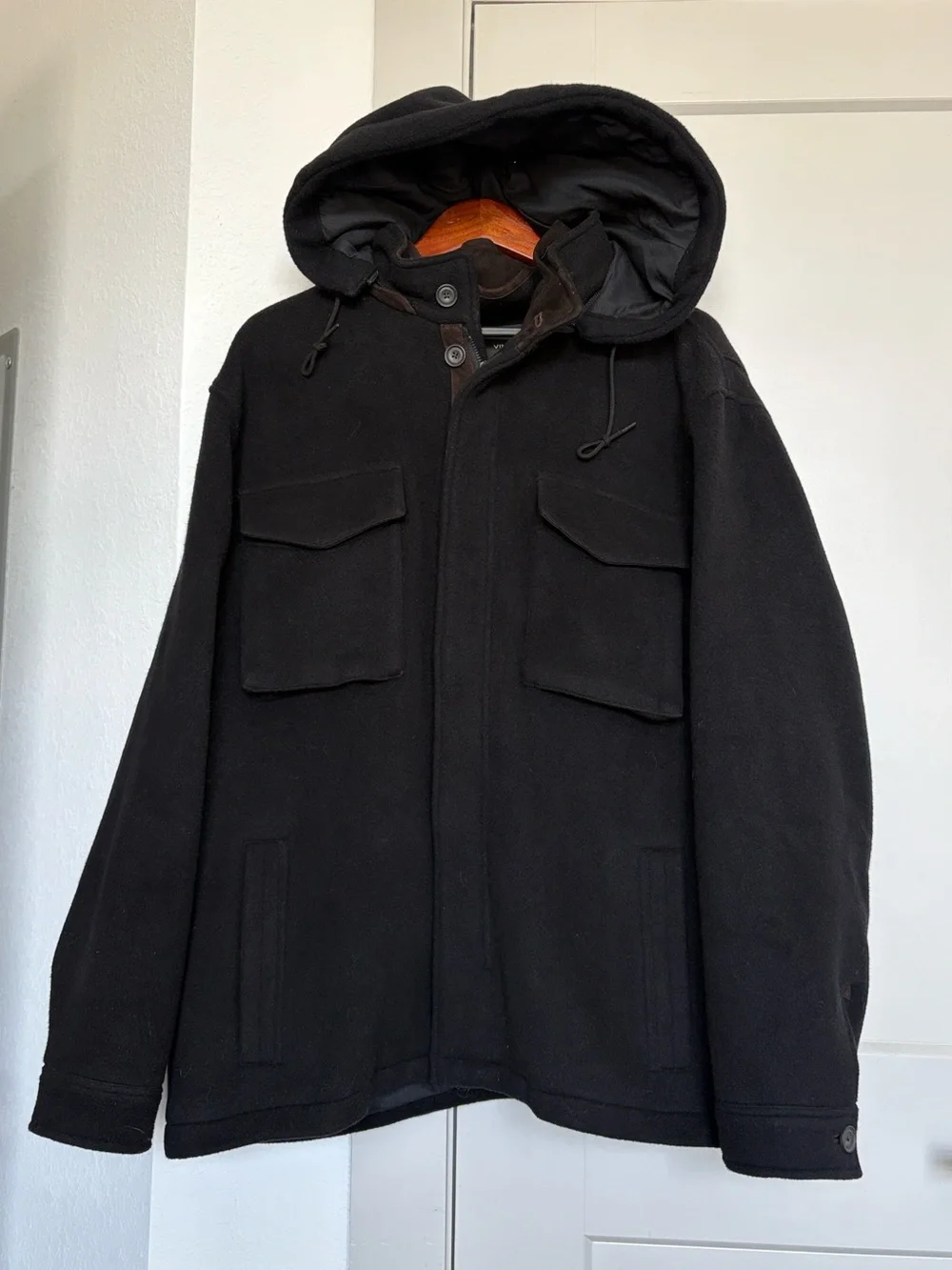 VINCE WOOL BLACK FIELD HOODED JACKET MENS XXL